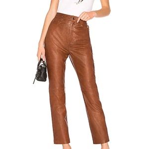 LPA real leather straight leg pants